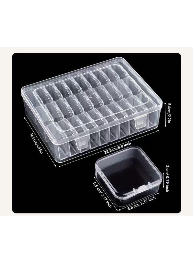 هومستر صندوق تنظيم مصنوع من البلاستيك الشفاف بـ 30 فتحة لتخزين حبات الجواهر مع غطاء | صندوق تنظيم متعدد الفتحات للزينة والمجوهرات وحبيبات الألماس وفن تزيين الأظافر | علبة صغيرة لفرز العناصر المنزلية على سطح المكتب، حاوية بلاستيكية شفافة | 22.5 × 17 × 6 سم - Image 3